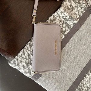 Purple-ish gray wallet with gold hardware